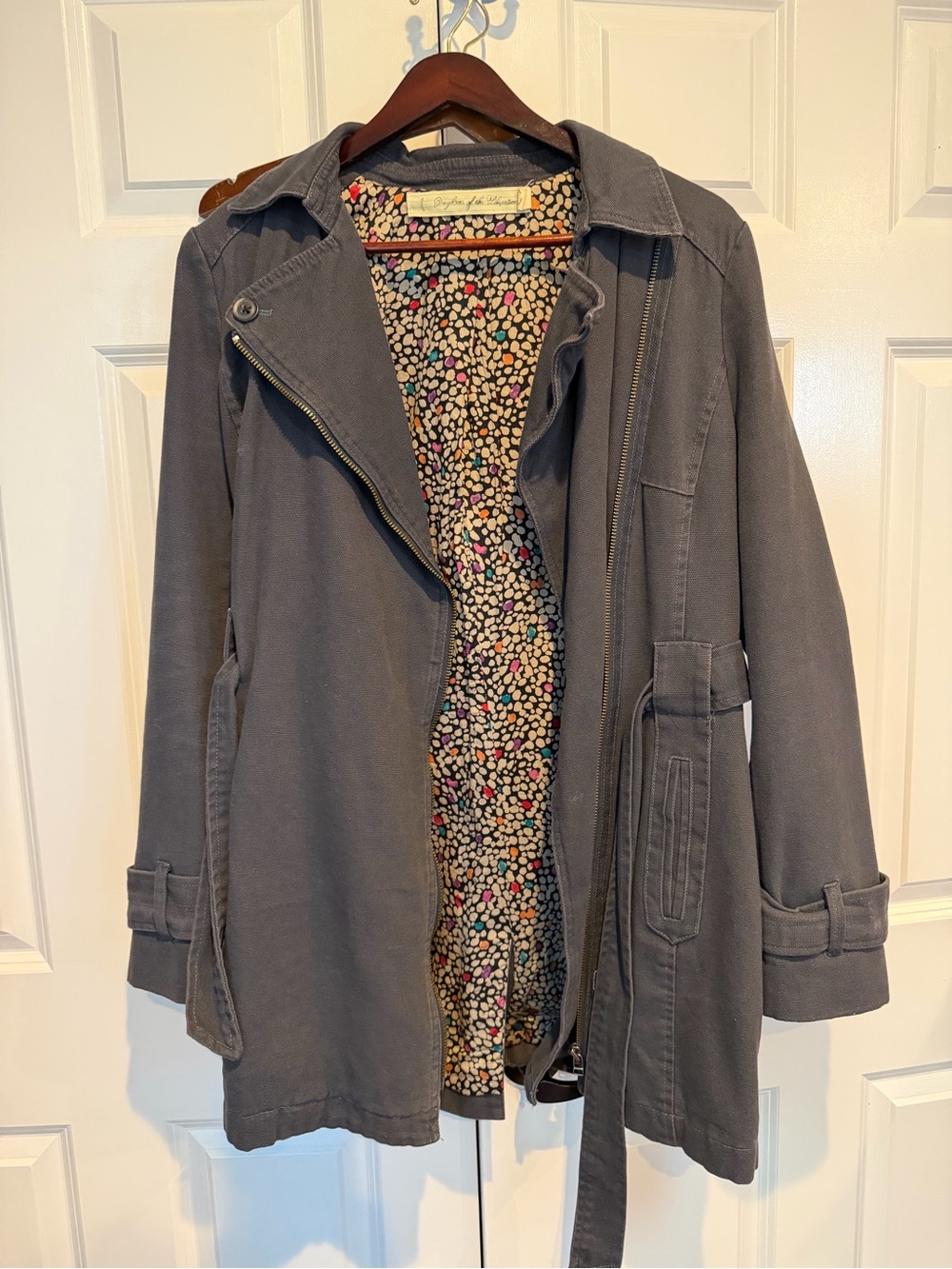 Women’s Charcoal Utility Trench Coat with Printed Lining